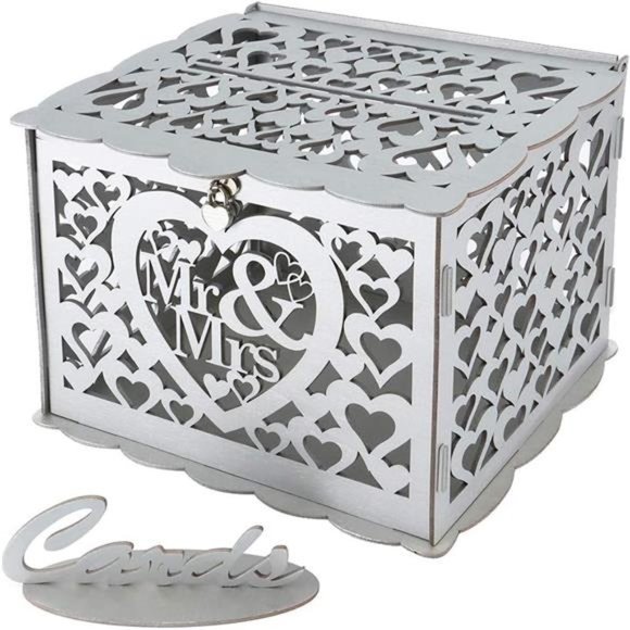 Wedding Money Box Holder with Sign, Large Rustic Wood Wooden DIY Envelop Gift - Picture 1 of 7